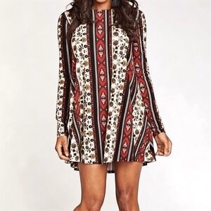 Show Me Your Mumu Floral Boho Tunic Mini Swing Dress Small Festival Western Chic